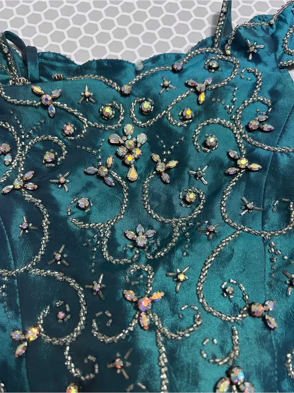 Teal Embellished Girls Mermaid Style Dance Costume Top - Handmade   Size 5/6